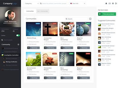 Community Overview community dashboard ecommerce group listing product ui ux webdesign