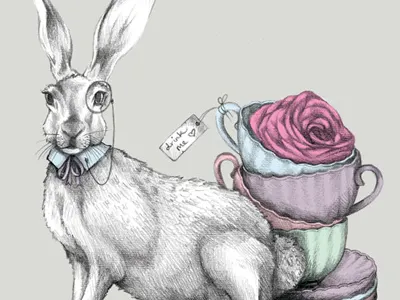Tea with Hatter Illustration alice in wonderland drawing illustration