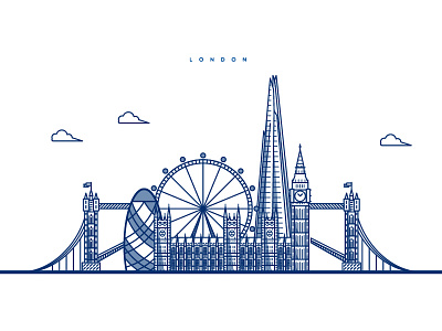 London skyline architecture big ben buildings houses of parliament illustration illustrator line art london london eye skyline the shard tower bridge