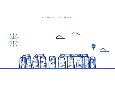 Stone Henge hot air balloon illustration illustrator line art stone henge sun uk
