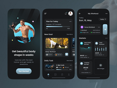 GymGo - Fitness Mobile App app interface branding dark mode ui exercise app fitness fitness app graphic design gymapp health app minimal ui mobile mobile app mobile ui responsive trainhard ui ui design uiux ux design workout tracker