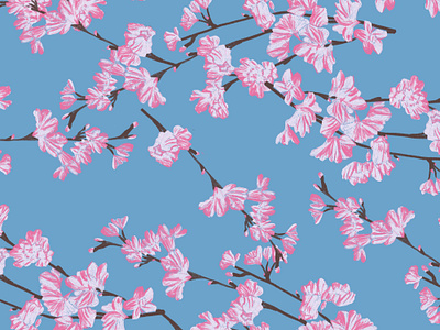 Blooming Pink Sakura Flowers. Seamless pattern blossom blue cherry design fabric floral flower pattern pink sakura seamless spring textile