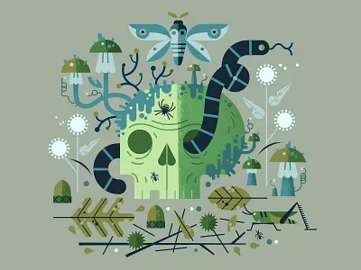 Autumn's Beautiful Decay animation design illustration print printmaking skull