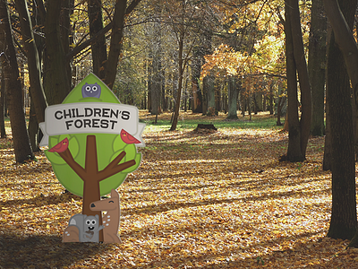 Children's Forest Sign animals birds children creatures deer forest nature owl signage squirrel tree woodland