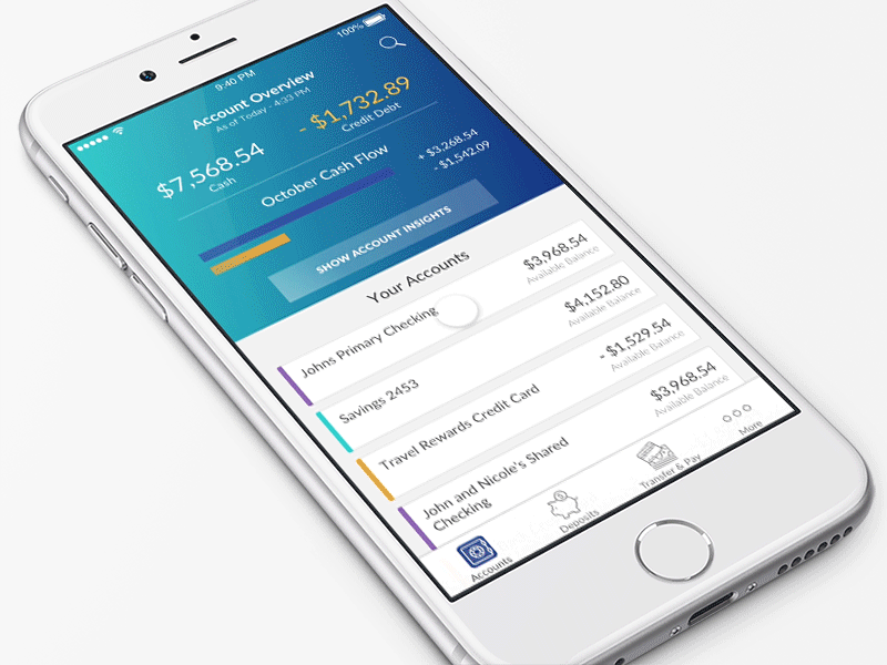 Banking Account Overview animation banking framer interaction ios mobile ui