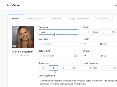 Medcenter profile dashboard dashboard flat form inputs medical profile ux