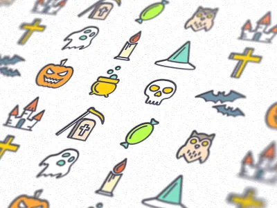 Outline Icons for Halloween bat castle cauldron ghost halloween icons outline owl pictogram pumpkin skull tombstone