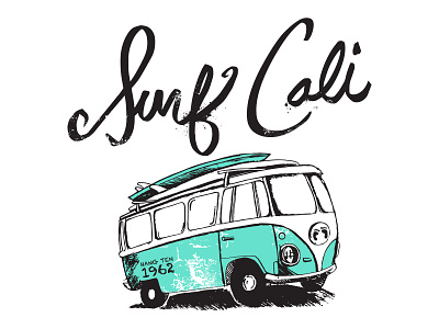 Surf Cali beach bus cali illustration local summer surf vw waves