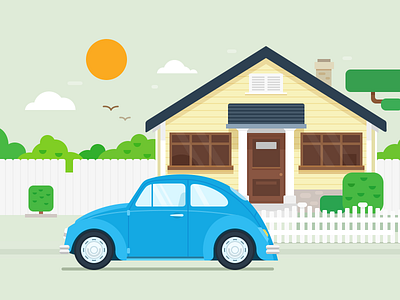 Peaceful Day car fresh house illustration