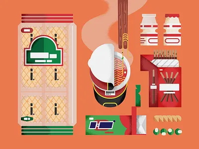 The Essentials asian flat hichew illustration pocky ramen ramyun rice crackers shin ramyun yakult