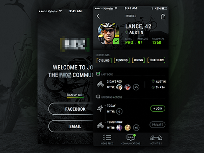 Sport social network clean cycling network profile view running simple social sport