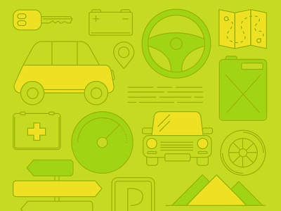 Car and accessories accessories car green illustration wheel