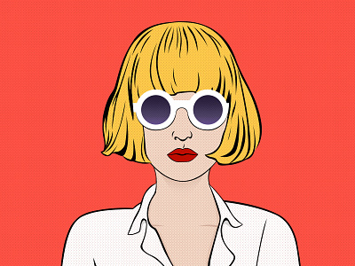 Pop glasses gril illustration pop red yellow