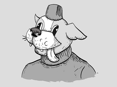 Frenchie black and white dog fez illustrator portrait turtle neck