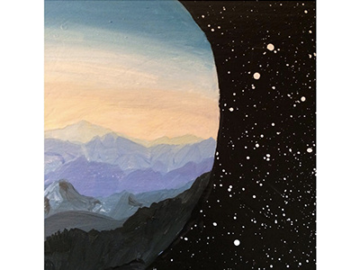 5050 board deck gouache landscape mountains nature nonprofit skate space stars wip