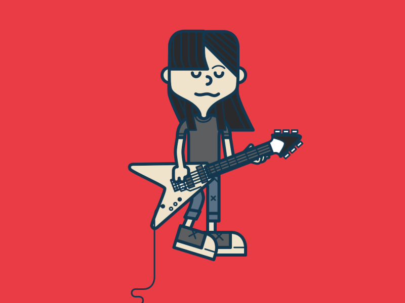 Guitar Girl 2d animated band character flying gibson gif guitar rock v