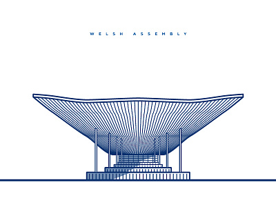 Welsh Assembly architecture building clouds illustration illustrator line art shadow uk wales welsh assembly