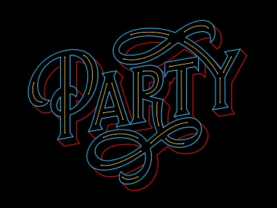 Let's Party black blue handlettering lettering neon red swash type typography vector yellow