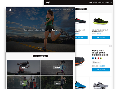 Ares Shoes footwear fullsite grid landing page layout shoes ui ux web