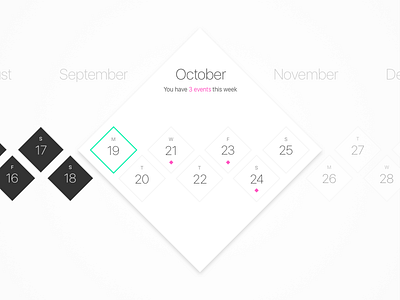 Shot 011 - Calendar Card calendar clean date diamond horizontal interaction interface minimal scroll time ui week