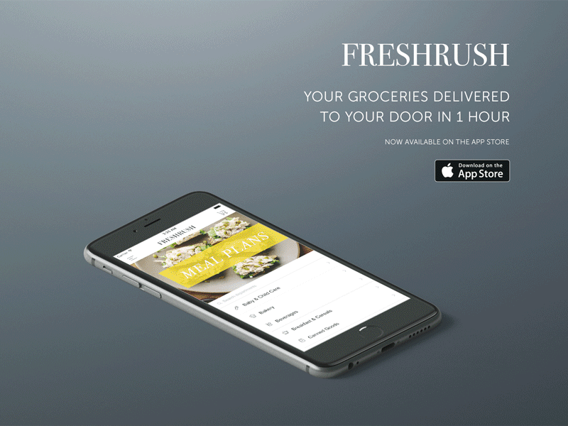 Freshrush Animated app delivery freshrush grocery mockup