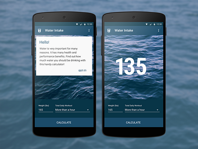 Daily UI 004 :: Calculator :: Water Intake calculator material design ui water