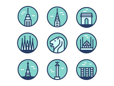 Landmark Icons building clean design flat graphic icon icons illustration landmark monocle travel vector