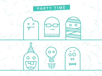 The gang's all here ghost halloween illustration line mummy party