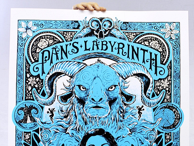 Pan's Labyrinth blue border buy detail film floral illustration ink movei pen print victorian