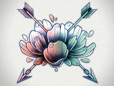 Bleu and pink flower arrow blue digital flower hand drawing illustration pencil pink water color