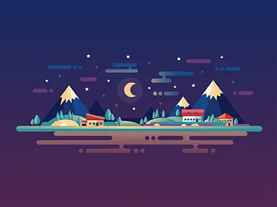 Night Landscape design flat illustration landscape midnight modern moon mountains night tourism