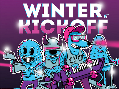 Winter Kickoff 80s futuristic illustation