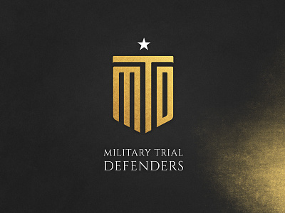 Military Trial Defenders acronym badge black brand design gold lawyer legal logo military mtd shield