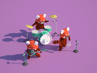 Panda Rock animals c4d drums guitar low poly red panda triangle