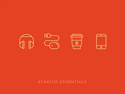 Startup Essentials coffee headphones icons iphone mobile mouse music outline starbucks start up startup telephone