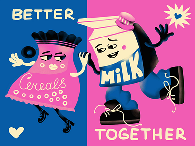 Tasty Valentine Couples: Milk and Cereals animation characters cute design design studio digital art digital illustration food graphic design illustration illustration art illustrations illustrator love marketing motion graphics romantic valentine valentines day visual storytelling