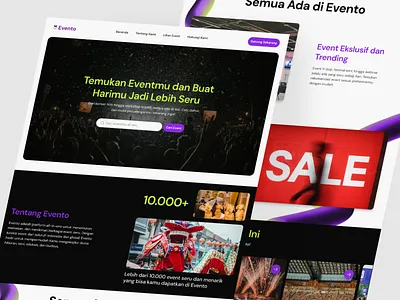 Evento - Event Platform Landing Page black branding company profile event landing page platform purple ui ux website white yellow