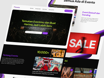 Evento - Event Platform Landing Page black branding company profile event landing page platform purple ui ux website white yellow