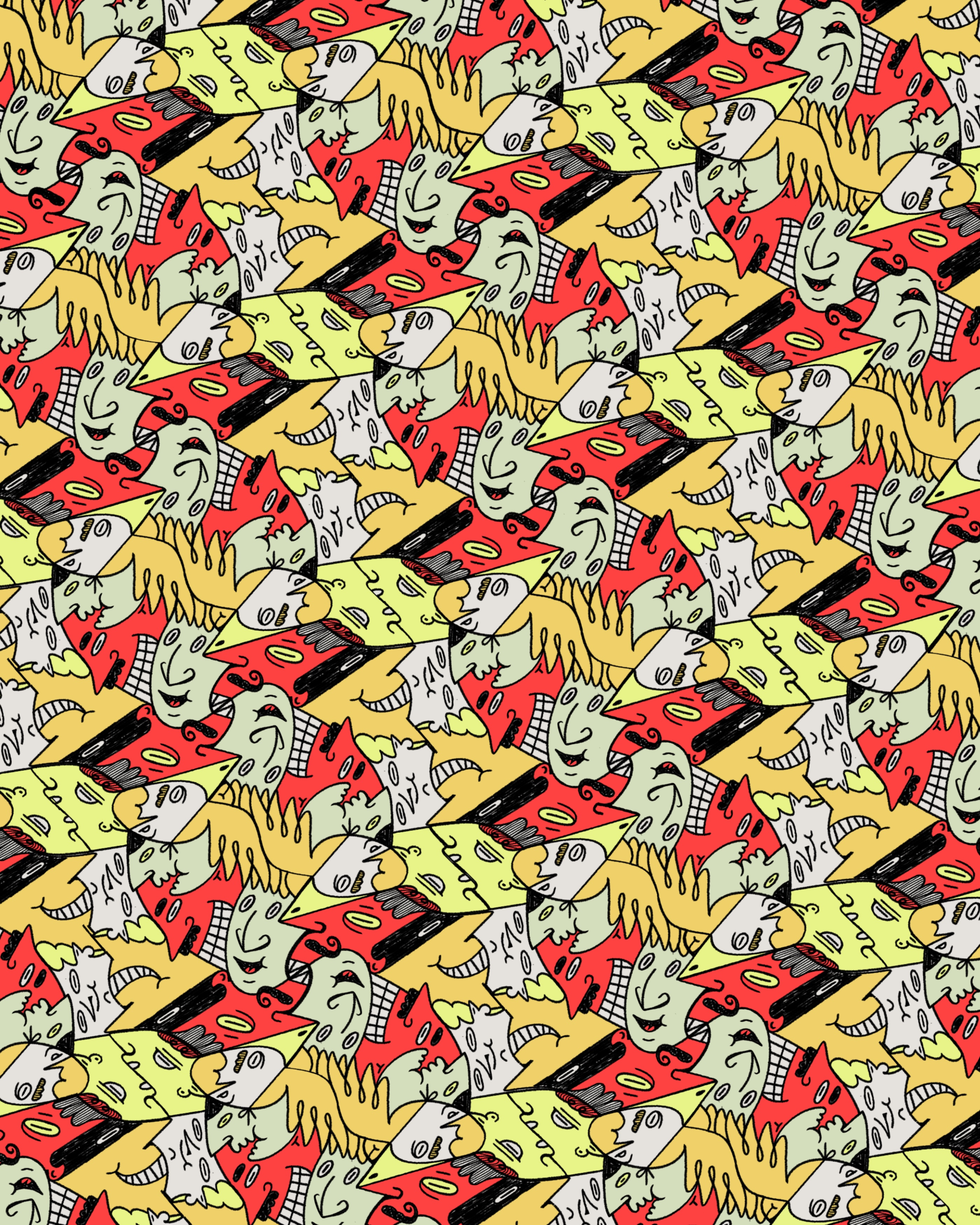 Blended faces, kinds and races character character design expressions face faces head illustration pattern tessellation