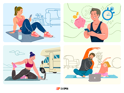 Illustrations for Dr. Fit's Online Fitness Club character characterdesign colorful fit fitness fitnessillustration home igitalart online onlineworkout procreate sport webdesign