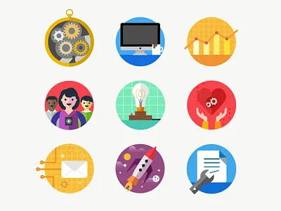 Company Illustrations careers collaboration contact data email engine innovation light bulb rocket success team values