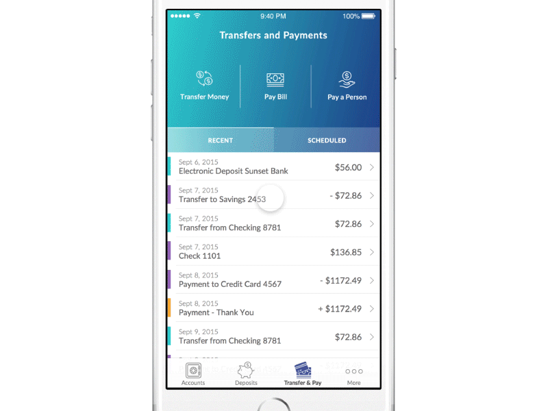 Banking Transfer Flow animation banking framerjs interaction ios mobile ui ux