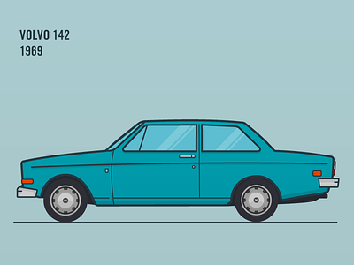 Volvo 142 car car flat illustration matte old scandinavia sixties sweden vehicle volvo