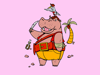 Yo-ho-ho! bird colorful hippo line art pirates