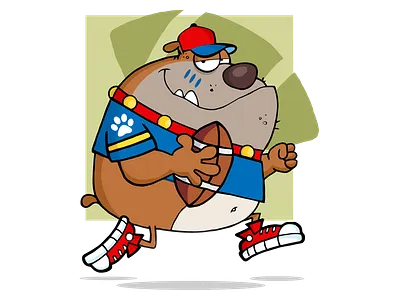 Football Brown Bulldog Running With The Ball animal bulldog cartoon character design dog football graphics illustration mascot spor vector