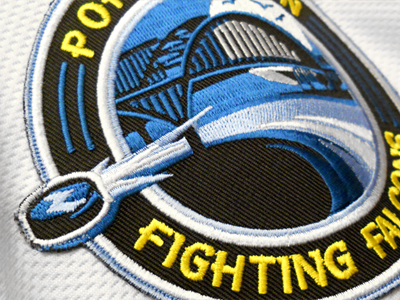 Falcons Shoulder Patch bird brand bridge design embroidery falcon hockey identity logo patch sports vector