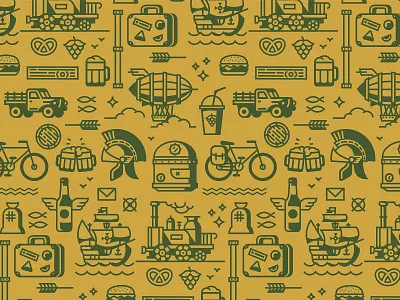 Beer pattern beer bike bottle hop malt mug pattern pretzel ship train travel wood