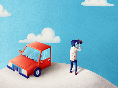 Dude, where's half of my car? car character clouds cute illustration man sky