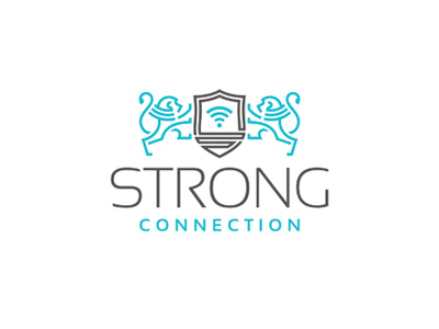 Strong Connection communication line lion logo shield wi fi