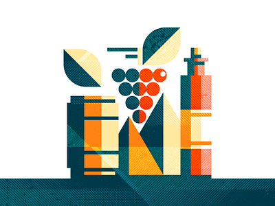 Wine barrel bottle design flat grape graphic illustration leaf mountain texture wine